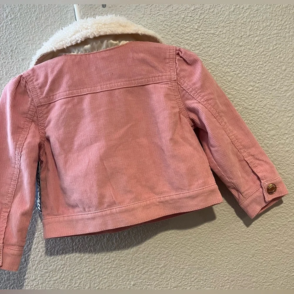 Oshkosh Bgosh Baby Girl Corduroy Sherpa Collar Pink Jacket Size 18 Months